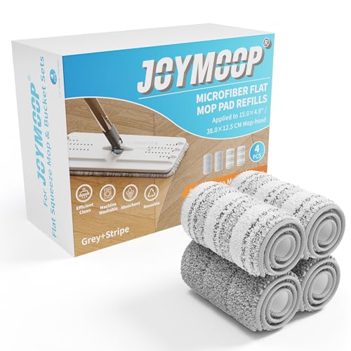 Reusable Microfiber Mop Pads for 15" Flat Mop, 4 Pack, Grey/Stripe