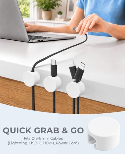 Magnetic Cable Clips White, Cord Organizer Magnet Silicone Cord Management Charging Cable Holder for Metal Desk, File Cabinet, Home and Office, with Extra Adhesive Plates (5 Piece, Large Size) - view 5