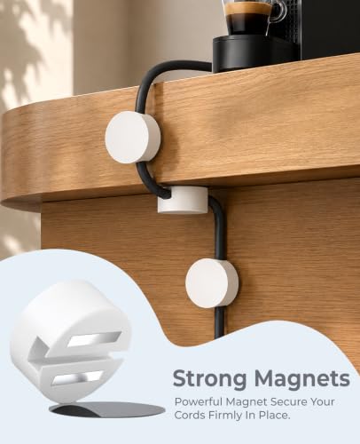 Magnetic Cable Clips White, Cord Organizer Magnet Silicone Cord Management Charging Cable Holder for Metal Desk, File Cabinet, Home and Office, with Extra Adhesive Plates (5 Piece, Large Size) - view 3