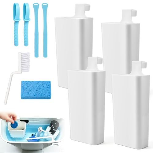 4P Toilet Tank Cleaning Pad Holder for Toilet Bowl Cleaner Tablet Holder for Inside Tank Tablet Holder Prevent Flapper Jams and Residue with 4 Lid lifters 1 Cleaning Brush and Sponge