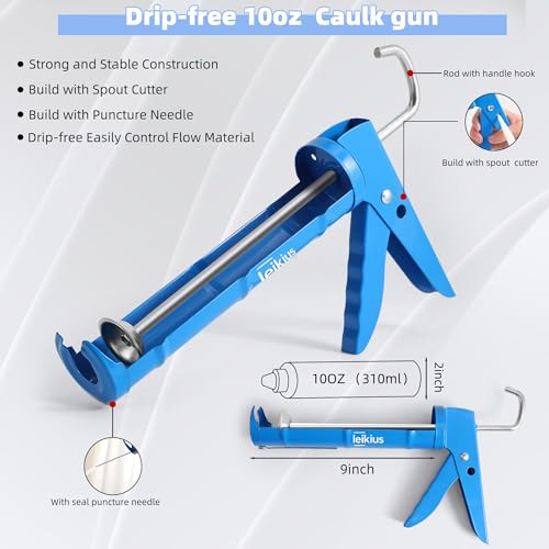Caulk Gun Kit Smooths No-drip Silicone Caulking Gun and Caulking Tools, Sealant Tools Grout Scraper For Kitchen Bathroom Sink Joint,With Gift Box Works 10OZ Tubes blue - view 2