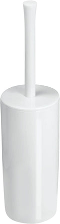 Slim Plastic Toilet Bowl Brush and Holder Set, Modern Compact Storage Organizer Cleaner Scrubber for Toilet - Heavy Duty Cleaning Plunger for Bathroom, Aura Collection - White