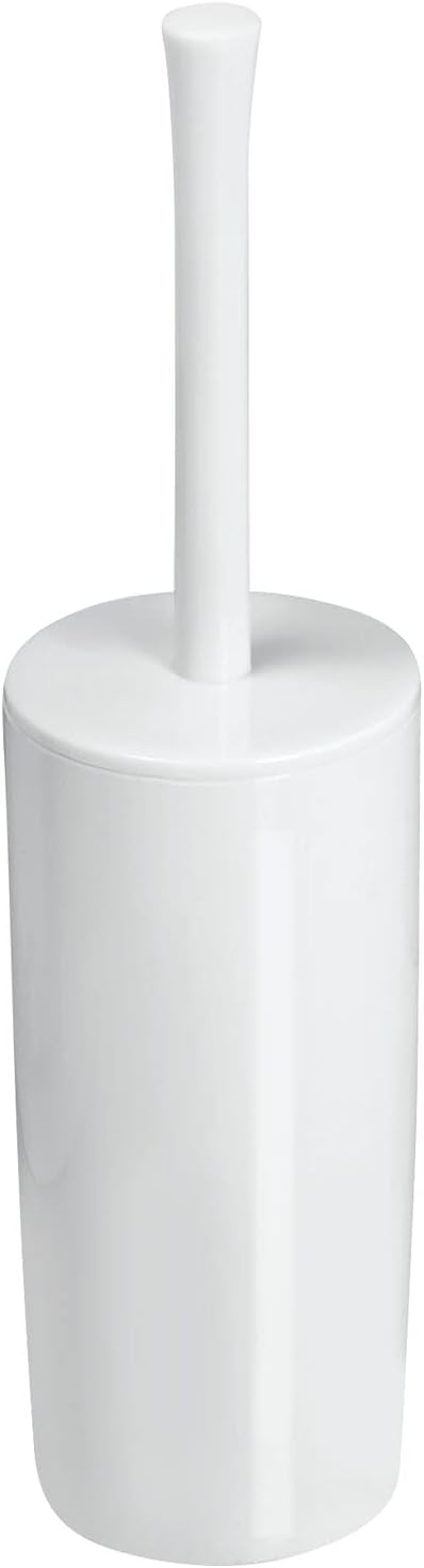 Slim Plastic Toilet Bowl Brush and Holder Set, Modern Compact Storage Organizer Cleaner Scrubber for Toilet - Heavy Duty Cleaning Plunger for Bathroom, Aura Collection - White