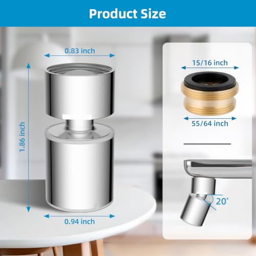 CUPC Certified 2-function 360° Swivel Sink Aerator, Chrome - view 5