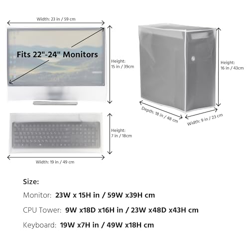 Computer Dust Cover Monitor +Keyboard+CPU Tower Desktop 3 Pieces Set PC dust Proof Computer Covers Case (22"-24" Monitor Set) - view 2