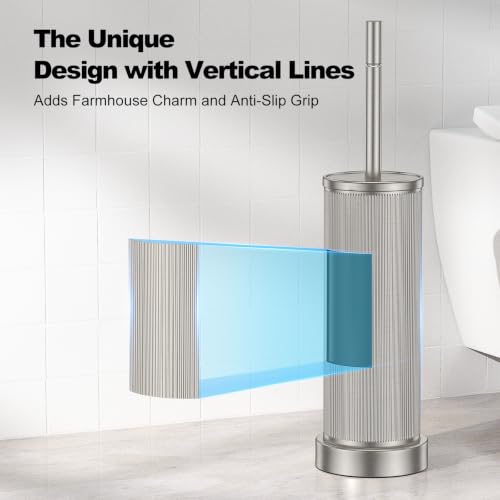 Metal Vertical Grain Toilet Bowl Brush and Holder Set Scrubber Nickel - view 3