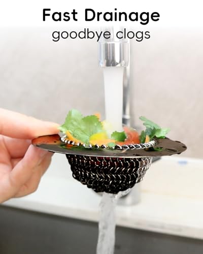 Sink Drain Strainer, Reversible Chain Mesh Kitchen Sink Drain Strainer, Easy Clean 304 Stainless Steel Sink Strainer for Food Catcher Garbage Disposal, Black - view 3