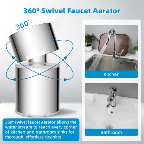 CUPC Certified 2-function 360° Swivel Sink Aerator, Chrome - view 6