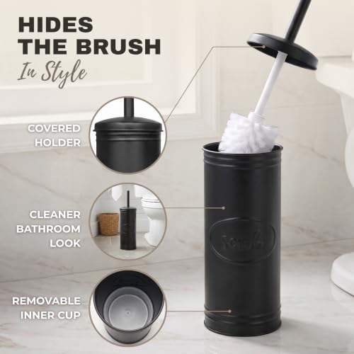 Matte Black Farmhouse Bathroom Trash Can and Toilet Brush Set - view 5