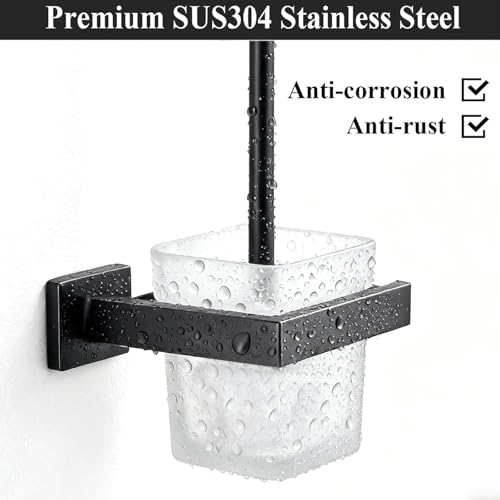 Matte Black Toilet Brush and Holder Set, Wall Mounted Toilet Bowl Brush with Long Handle, Stainless Steel Toilet Brushes for Bathroom-Space Saving - view 7