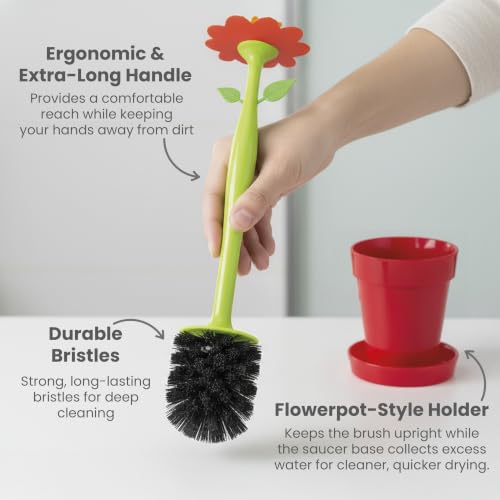 Flower Power Toilet Brush and Holder Set, House and Bathroom, Red - view 5