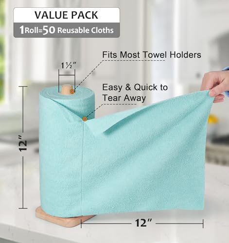 Microfiber Cleaning Cloth, Reusable Paper Towels Rolls, 50 Packs 12x12 inch Cleaning Rags for Washing Dishes, Kitchen, Bathroom, Car, Blue - view 3