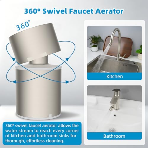 CUPC Certified 2-function 360° Swivel Sink Aerator, Brushed Nickel - view 6