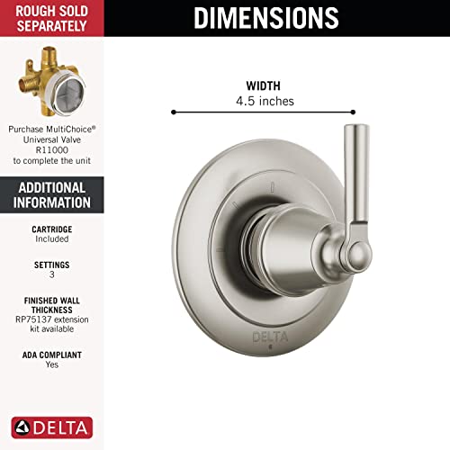 Faucet Saylor Brushed Nickel 3-Setting Shower Handle Diverter Trim Kit, Diverter Valve Trim Kit, Shower Diverter Kit, Stainless T11835-SS (Valve Not Included) - view 2