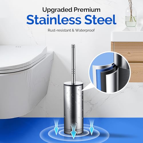 Toilet Bowl Brush Holder Set: Bathroom Deep Cleaning Toilet Cleaner Scrubber Under Rim with Curved Bristle - Plastic Semi Open & Stainless Steel Hidden Holder Bundle - view 3
