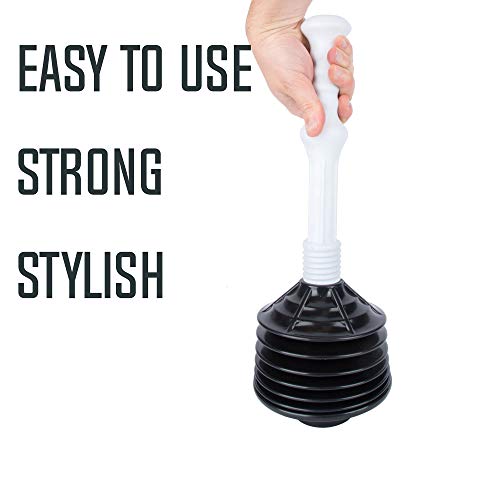 Professional Bellows Accordion Toilet Plunger, High Pressure Plunge Removes Heavy Duty Clogs from Bathroom Toilets, All Purpose Power Plunger, White & Black - view 3