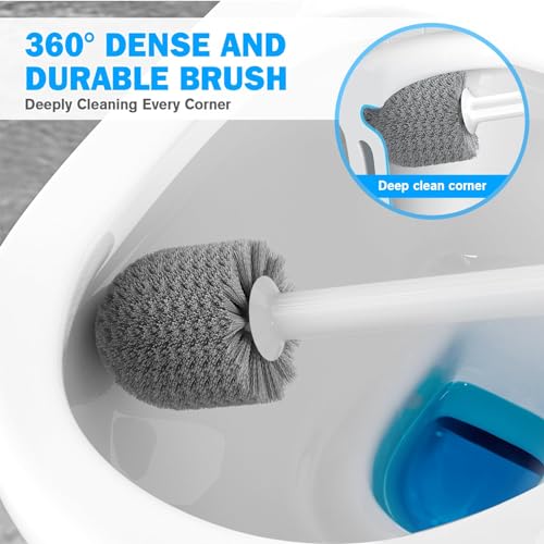 Toilet Plunger and Brush Set, Bowl Brush and Heavy Duty Toilet Plunger with Ventilated Holder, 2-in-1 Toilet Brush and Plunger Combo for 5.3-inch Toilet Drain Bathroom Deeply Cleaning(White & Grey) - view 4