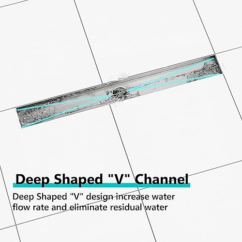 24" Brushed Linear Shower Drain,2-in-1 Flat& Tile Insert Cover - view 6