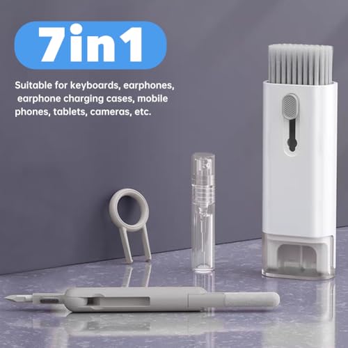 7 in 1 Laptop Cleaning Kit Keyboard Cleaner,Computer Tech Cleaning Brush,Earbuds Camera PC Monitor Screen Cleaner Computer Clean Tools Kit Corner Gap Duster Keycap Puller(Grey) - view 3