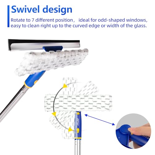 86.6" Window Squeegee Cleaner,2 in 1 Window Cleaning Tool Kit,Shower Squeegee with Extension Pole，Glass Cleaning Tools for Shower Glass,Indoor/Outdoor High Window Cleaning-Two Pads - view 2