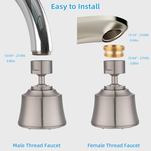 Faucet Aerator 4 Modes, 360° Swivel Faucet Sprayer Head, Brushed Nickel - view 5