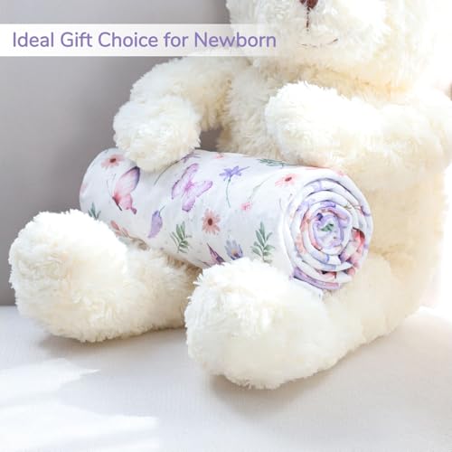 Baby Girls Blanket Soft Butterfly Minky Blanket for Newborn, 30'' x 40'' Double Layer Design, Dotted Backing Warm Baby Quilt Crib Blanket for Nursery/Stroller/Toddler Bed/Baby Car Seat - view 5
