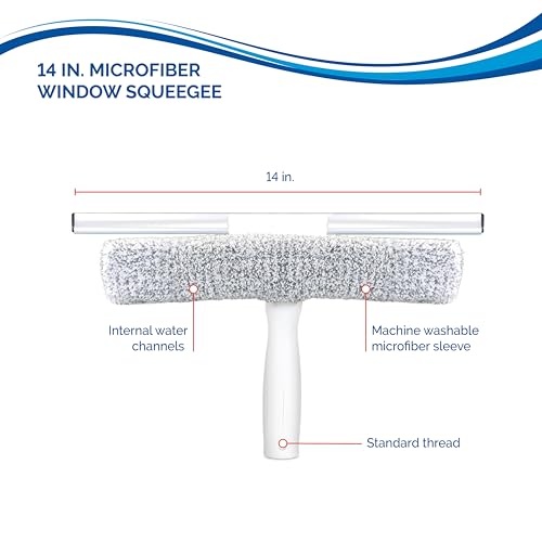 12” Outdoor Window Scrubber and Squeegee Kit with 5’ Telescopic Pole for High Access, Cleaning Supplies for Mirrors and Glass Surfaces, Machine Washable Sleeve - view 5