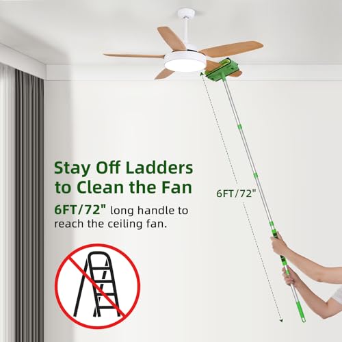 Ceiling Fan Cleaner Cobweb Duster with 6Ft/72'' Extension Pole High Ceiling Fan Blade Cleaning Tool Microfiber Duster Reusable Pads for Cleaning Ceiling Fan, Spider Web, Baseboard, Blind - view 3