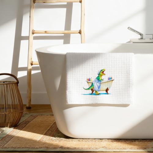 Funny Dinosaur Bathtub Bath Towels 24x14 Inch, Absorbent Soft Microfiber Dish Cloth Bathroom Towel, Waffle Hand Towels for Toilet Home Bathroom, Dinosaur Gifts - view 5