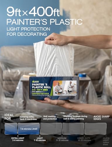 9' x 400' Clear Painters Plastic Sheeting Roll with Dispenser Box - view 2