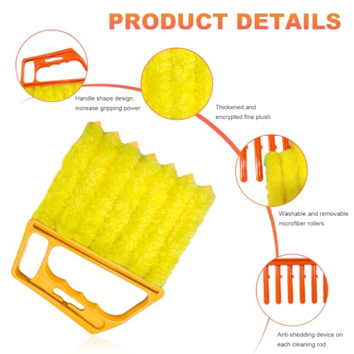 2 PCS Blind Cleaner Duster Tool, 7-Finger Auto Dusting Cleaner Brush with Ergonomic Handle, Handheld Mini Duster Brush for Window Shutters Air Conditioner, Car Accessories (Orange+Yellow) - view 3