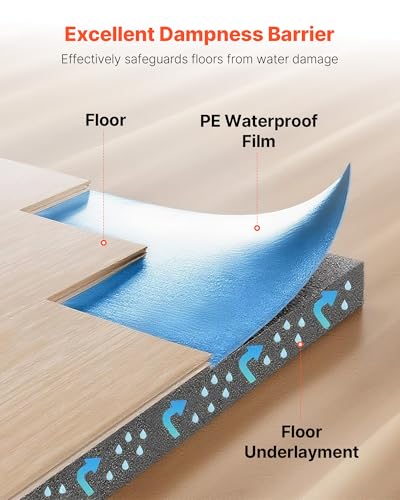 Floor Underlayment 600 sq. ft, 3-in-1 2 mm Thick Flooring Padding with Tape & Vapor Barrier, Heavy Duty EPE Foam Soundproofing & Noise Reduction, for Laminate Wood (6 Rolls x 100 sq. ft) - view 3