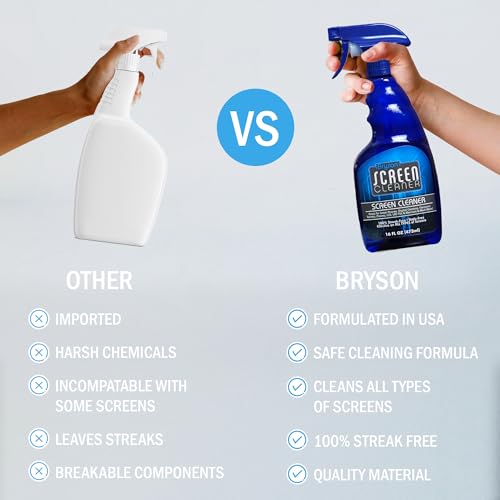 Bryson Screen Cleaner Spray and Wipe Kit - Safe for LED, LCD, OLED, Smart TV, Monitor, Laptop, Computer, Car Display - 16oz with Microfiber Cloth - view 5