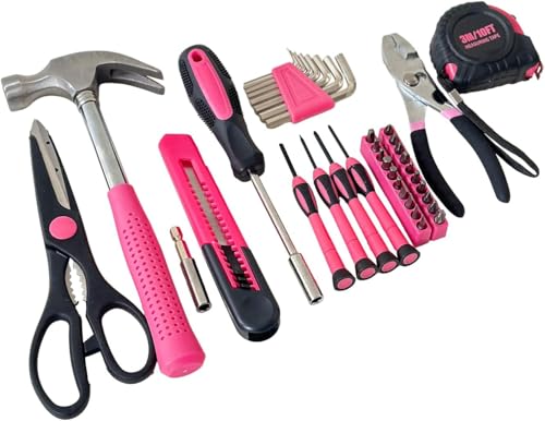 39-Piece Household Tools Kit - Portable and Essential Repair Set Ideal for Women, College Students, Home Use & More (39p-Pink) - view 3