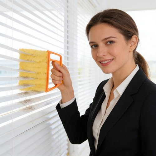 2 Pack Venetian Blind Cleaner Tool, Wet Dry Duster for Blinds with Ergonomic Handle, Washable Microfiber Window Shutter Cleaning Brush, Handheld Damp Dust Sponge for Home Office, Yellow - view 6