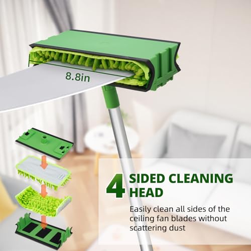 Ceiling Fan Cleaner Cobweb Duster with 6Ft/72'' Extension Pole High Ceiling Fan Blade Cleaning Tool Microfiber Duster Reusable Pads for Cleaning Ceiling Fan, Spider Web, Baseboard, Blind - view 2