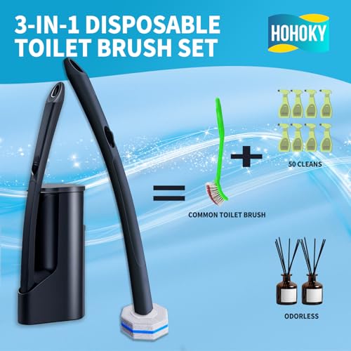 Disposable Toilet Brush with 50 Cleaner Refills Pads，Wall Mounted Toilet Bowl Holder Set，Toilet Cleaning System Starter Kit，Bathroom Cleaning System for Sink Bathtub Wash Basin - view 3