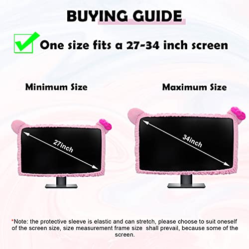 23'' - 34'' Computer Monitor Protective Cover with Cat Ear Design, Cute Monitor Dust Cover with Furry Design, Elastic Dustproof, Suitable for PC, Tablet, TV - view 3