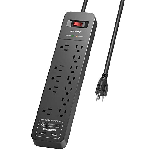 Surge Protector Power Strip, 12 Outlets with 2 USB Ports, 6 Feet Extension Cord, 2390 Joules, ETL Listed, Black