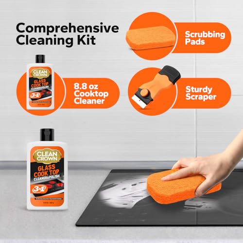 3-in-1 Cooktop Cleaner Kit (8.8 Oz Cooktop Cleaner + Scrubbing Pad + Scraper), Stovetop Cleaner for Electric Top Stoves, Ceramic Cooktops & Fireplace Glass, Remove Burned on Food, Grease - view 3