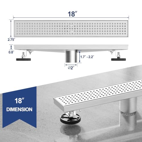 18" Linear Shower Drain, Brushed 304 SS Bathroom Linear Drain,cUPC - view 2