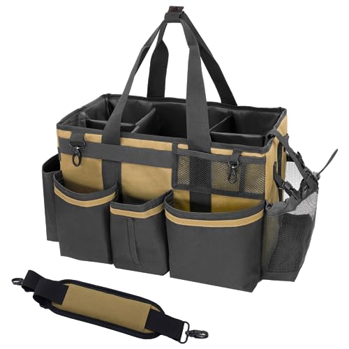 Wearable Cleaning Caddy Organizer with Handle & Shoulder Straps for Housekeepers, Under Sink & Car Cleaning Tool Organizer Bag with 4 Foldable Dividers (Black) - view 3