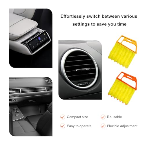 2 PCS Blind Cleaner Duster Tool, 7-Finger Auto Dusting Cleaner Brush with Ergonomic Handle, Handheld Mini Duster Brush for Window Shutters Air Conditioner, Car Accessories (Orange+Yellow) - view 6