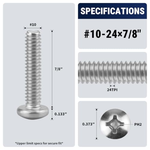 50pcs #10-24 x 7/8" Phillips Pan Head Machine Screws, 304 Stainless Steel - view 2