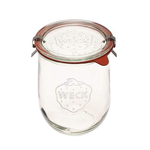 Tulip Jar Rubber Sole & Two Metal Clamps Food Storage Jar Round Preserve Container Clear Preserving Seal Wire Clip Fastening Kitchen Canning Cereal Sugar Beans Spice - 33.8 fl. oz Single 1 liter