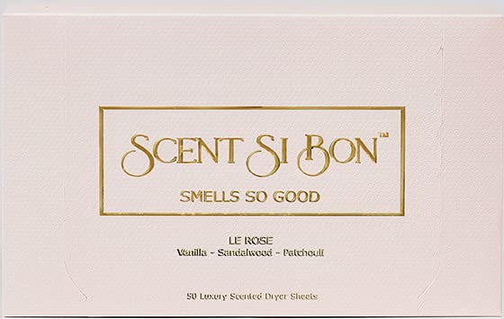 Luxury Scented Dryer Sheets, 50 Sheets, Le Rose Scent With Vanilla, Sandalwood, Patchouli, Fragrant Clothing Freshener, Fabric Softener, Reduce Static and Wrinkles