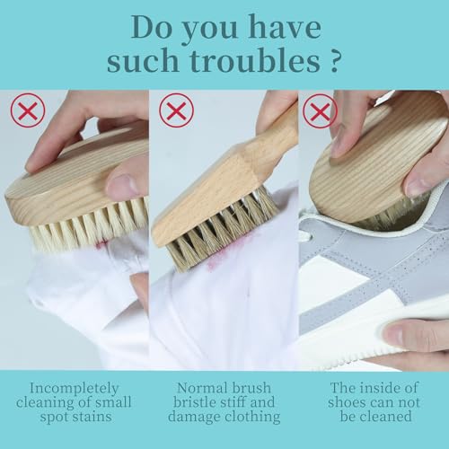 Laundry Stain Brush, Natural Soft Boar Bristles, Removes Tough Stains from Delicate Fabrics Like Knits, Cotton, and Linens, Gentle on Fabrics, No Damage - view 4