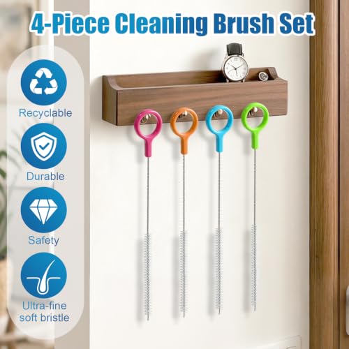 4 Pcs Straw Cleaner Brush Set with Color Hanging Loop - view 3
