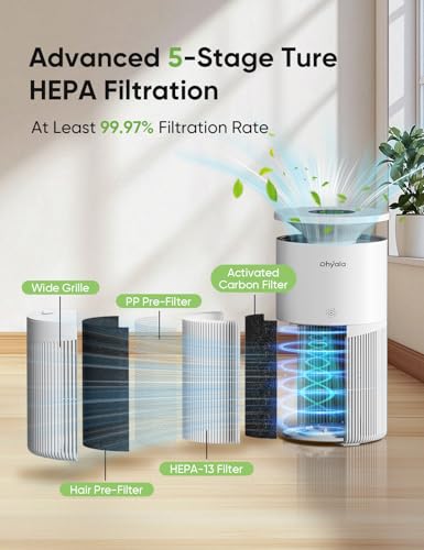 Air Purifier for Home Large Room up to 3620Ft², H13 True HEPA Air Purifiers for Home Pet Hair Dander Odor Pollen, Air Cleaner with Smart WiFi, 360° Air Intake, Auto Mode, Pet Lock, 22dB Quiet - view 2