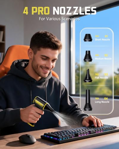 Compressed Air Duster, 110000RPM Ultra-Powerful Electric Air Duster, 3-Speed Cordless Turbo Air Blower, Rechargeable Dust Cleaner for Car Detailing, Keyboard, PC, Home & Outdoor - view 6